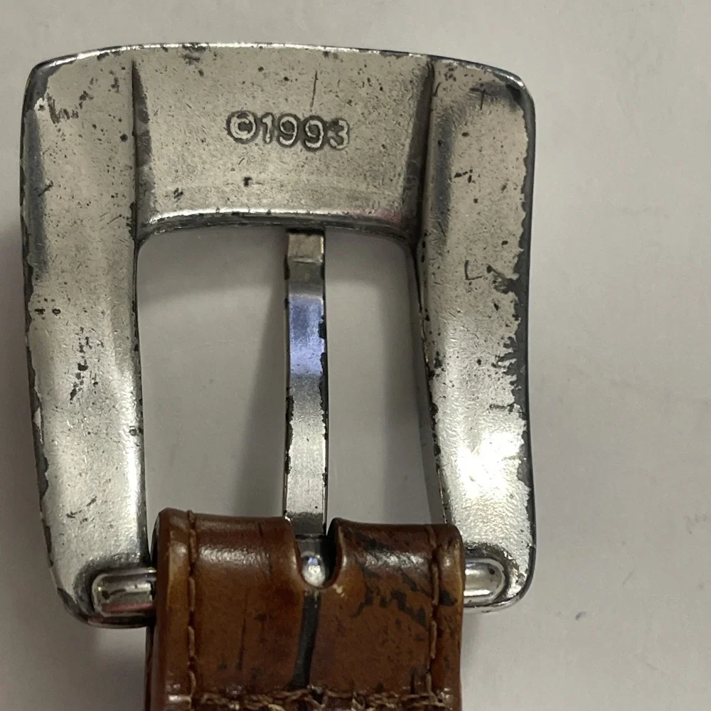WORN Onyx Brighton Leather Belt Mens Sz 40 Brown #12506‎ Croc Alligator Embossed